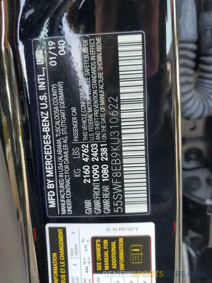 12 Photograph of a damaged car 55SWF8EB9KU310622 MERCEDES-BENZ C-CLASS 2019