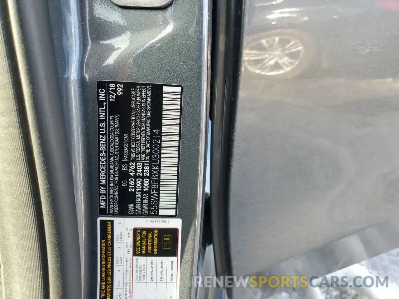 12 Photograph of a damaged car 55SWF8EBXKU300214 MERCEDES-BENZ C-CLASS 2019