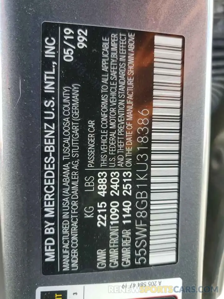 13 Photograph of a damaged car 55SWF8GB1KU318386 MERCEDES-BENZ C-CLASS 2019