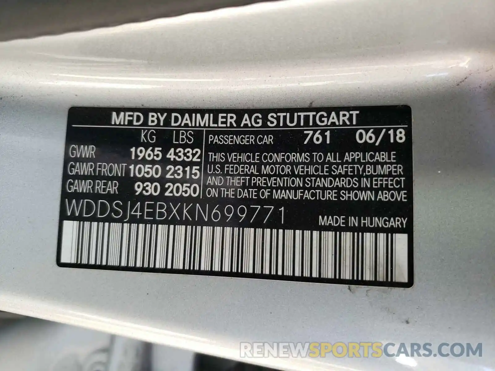 10 Photograph of a damaged car WDDSJ4EBXKN699771 MERCEDES-BENZ C CLASS 2019