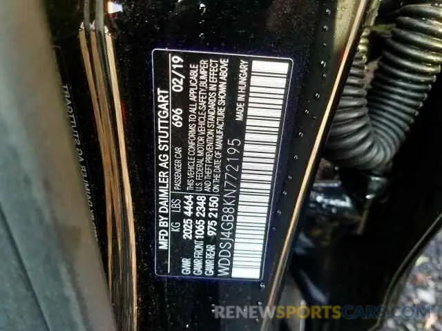 10 Photograph of a damaged car WDDSJ4GB8KN772195 MERCEDES-BENZ C CLASS 2019