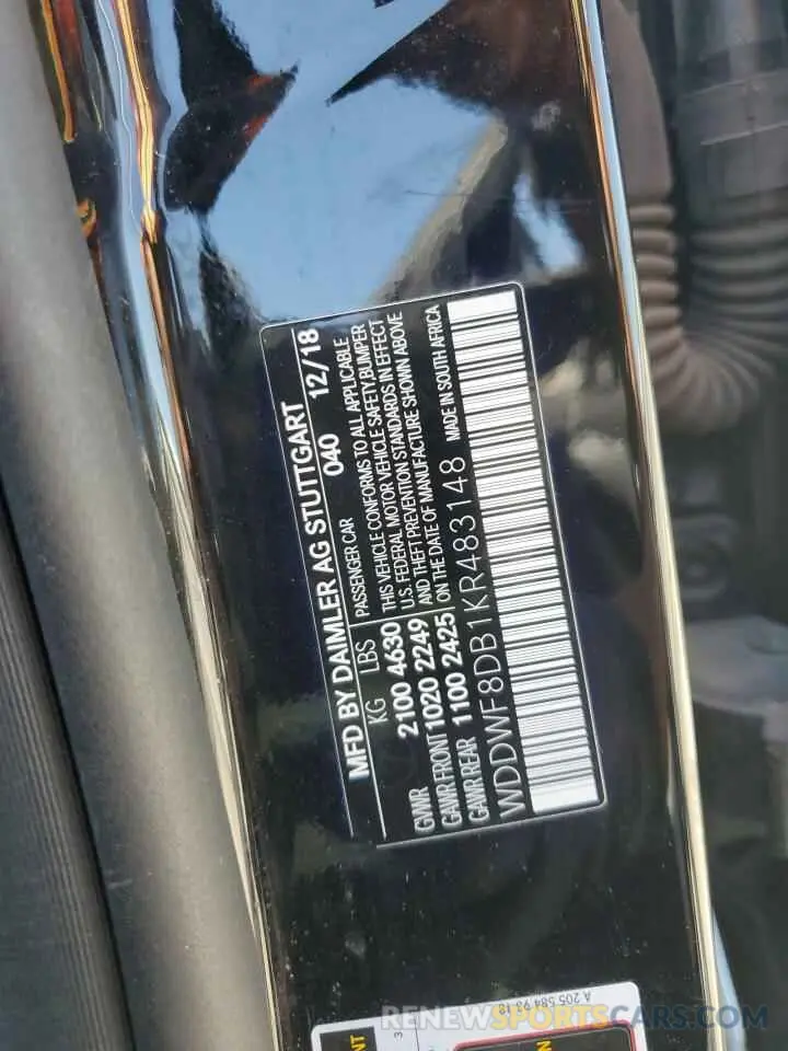 13 Photograph of a damaged car WDDWF8DB1KR483148 MERCEDES-BENZ C-CLASS 2019