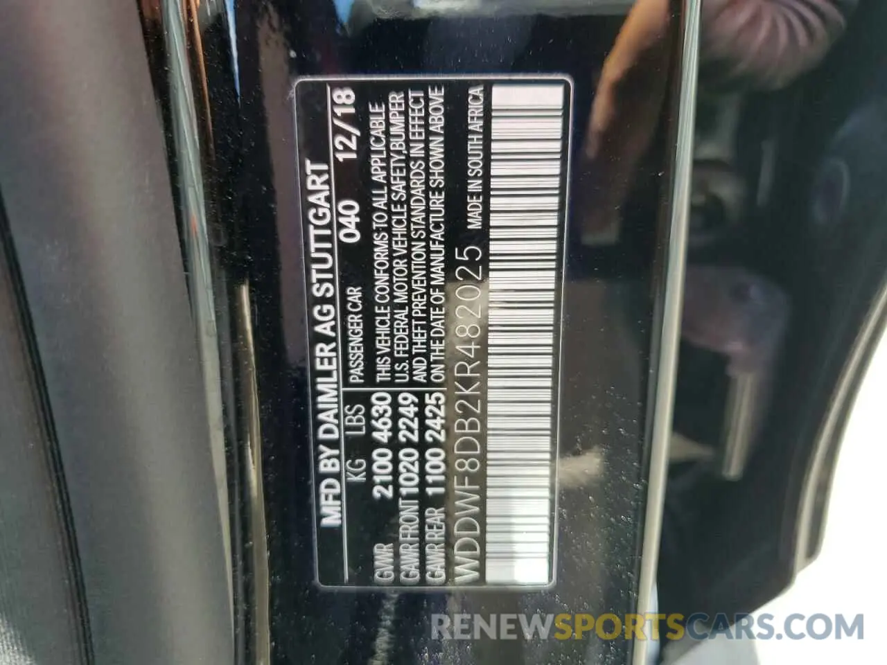 12 Photograph of a damaged car WDDWF8DB2KR482025 MERCEDES-BENZ C-CLASS 2019