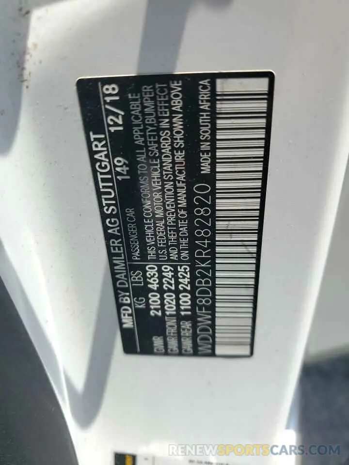 12 Photograph of a damaged car WDDWF8DB2KR482820 MERCEDES-BENZ C-CLASS 2019