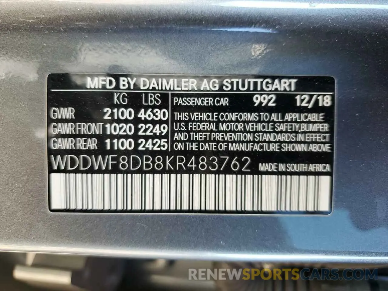 14 Photograph of a damaged car WDDWF8DB8KR483762 MERCEDES-BENZ C-CLASS 2019