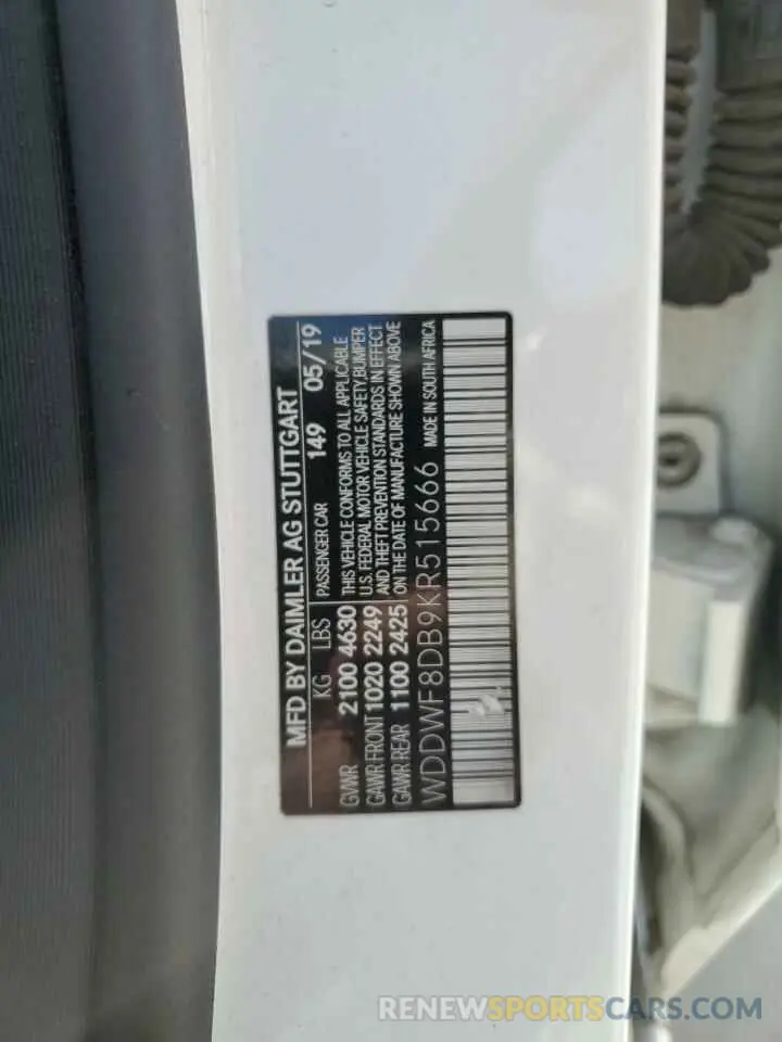 13 Photograph of a damaged car WDDWF8DB9KR515666 MERCEDES-BENZ C-CLASS 2019