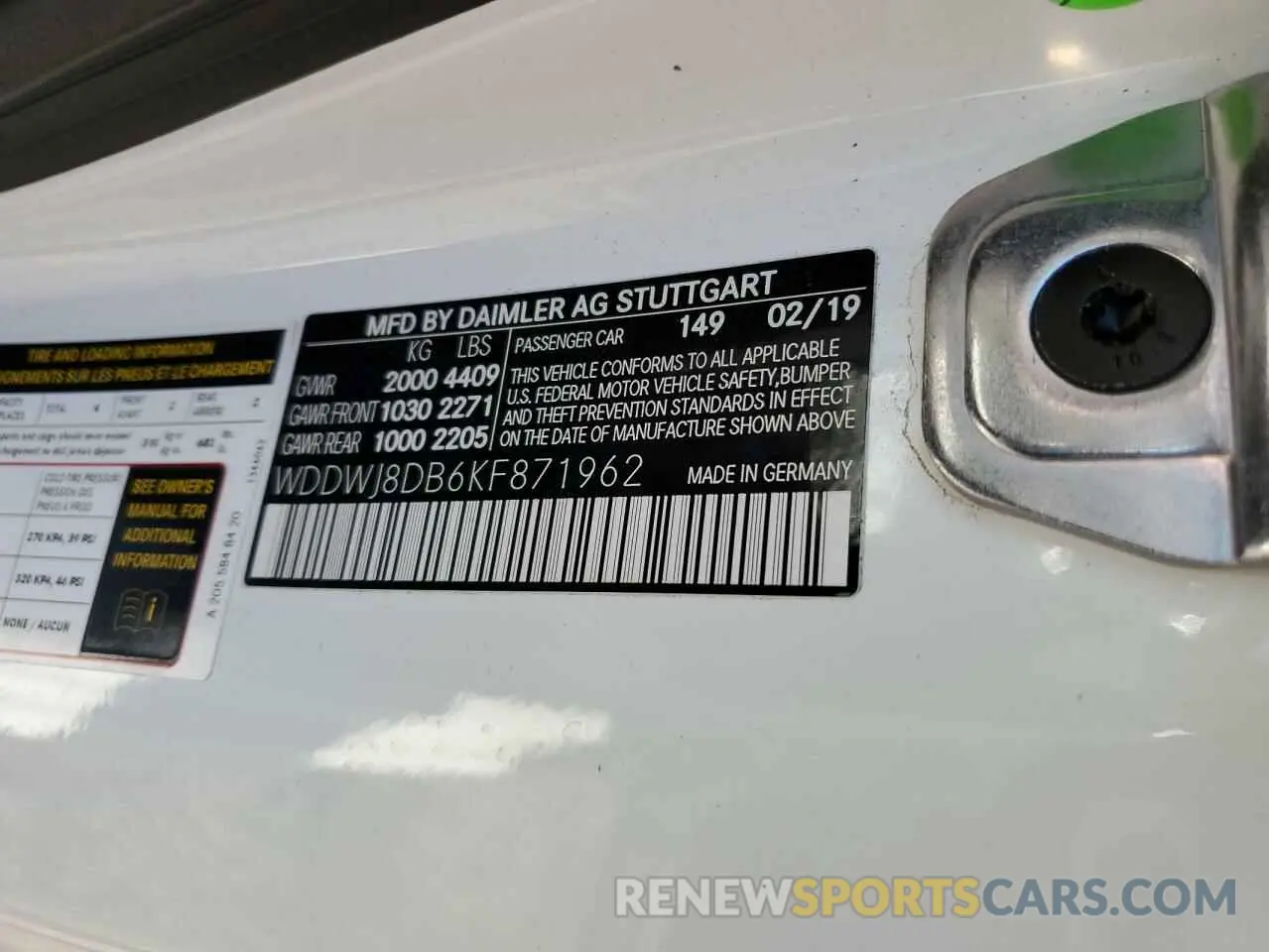 12 Photograph of a damaged car WDDWJ8DB6KF871962 MERCEDES-BENZ C-CLASS 2019