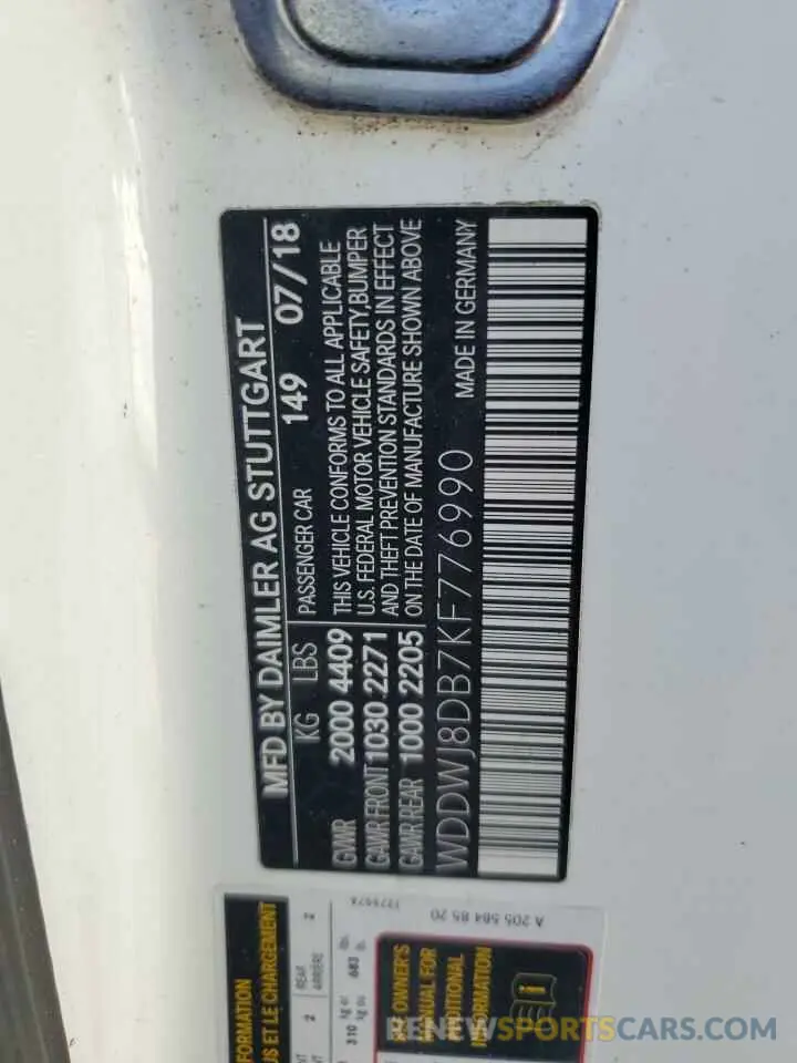 12 Photograph of a damaged car WDDWJ8DB7KF776990 MERCEDES-BENZ C-CLASS 2019