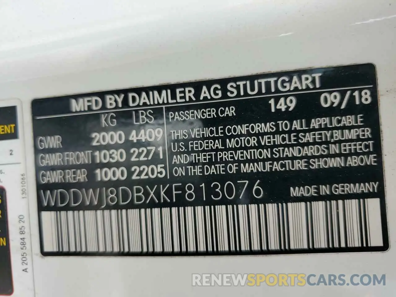 12 Photograph of a damaged car WDDWJ8DBXKF813076 MERCEDES-BENZ C-CLASS 2019