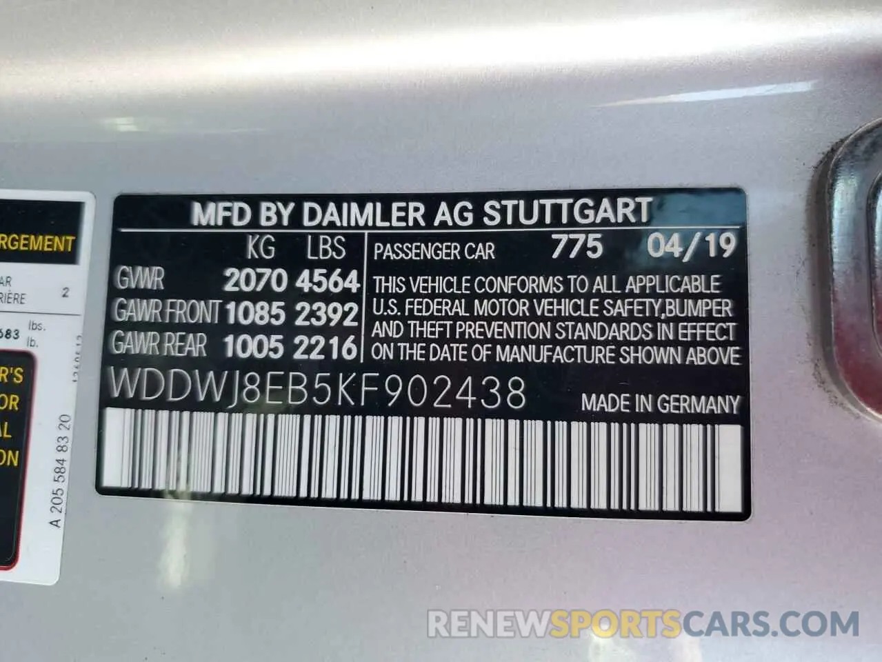 12 Photograph of a damaged car WDDWJ8EB5KF902438 MERCEDES-BENZ C-CLASS 2019