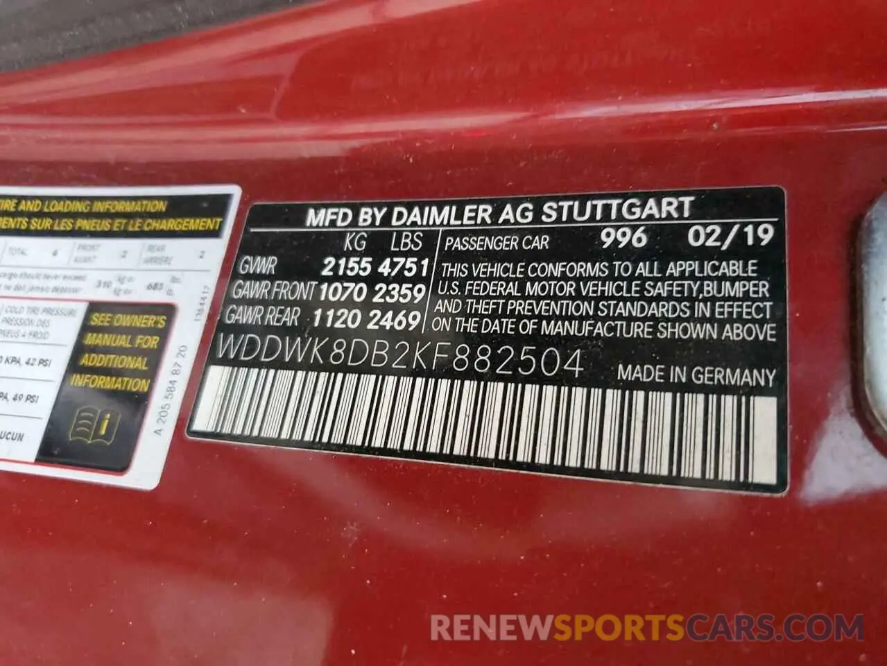 12 Photograph of a damaged car WDDWK8DB2KF882504 MERCEDES-BENZ C-CLASS 2019