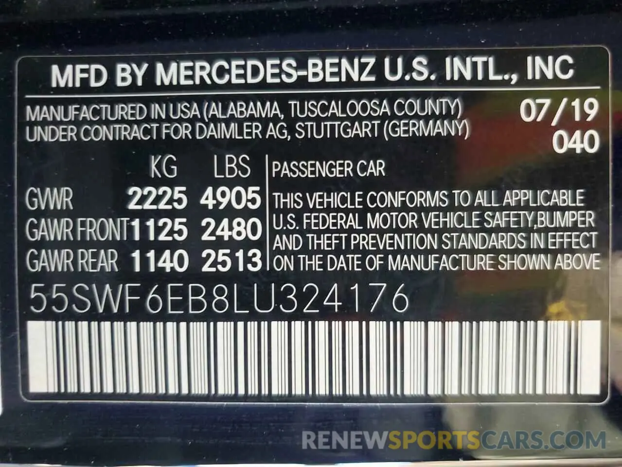 12 Photograph of a damaged car 55SWF6EB8LU324176 MERCEDES-BENZ C-CLASS 2020