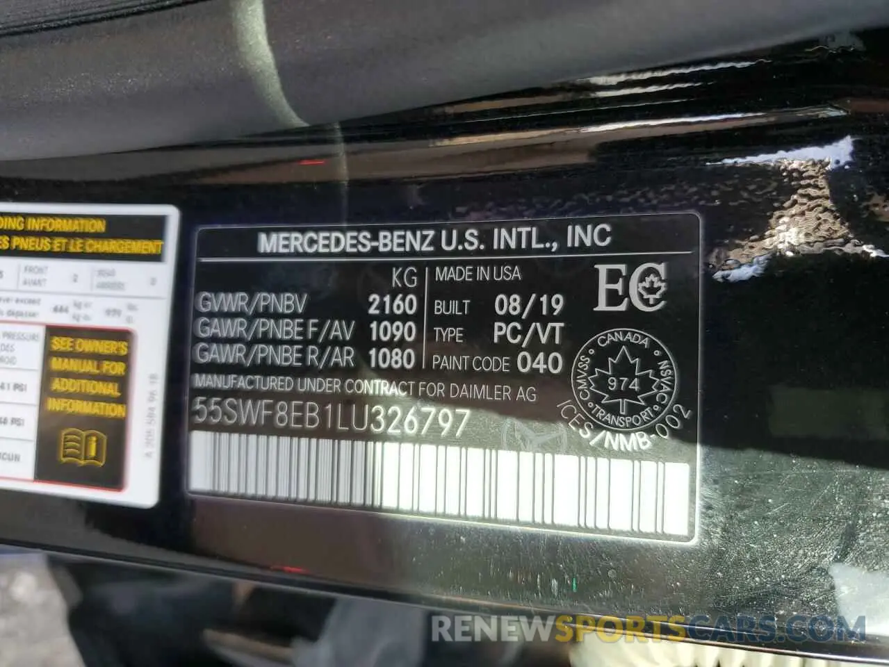12 Photograph of a damaged car 55SWF8EB1LU326797 MERCEDES-BENZ C-CLASS 2020