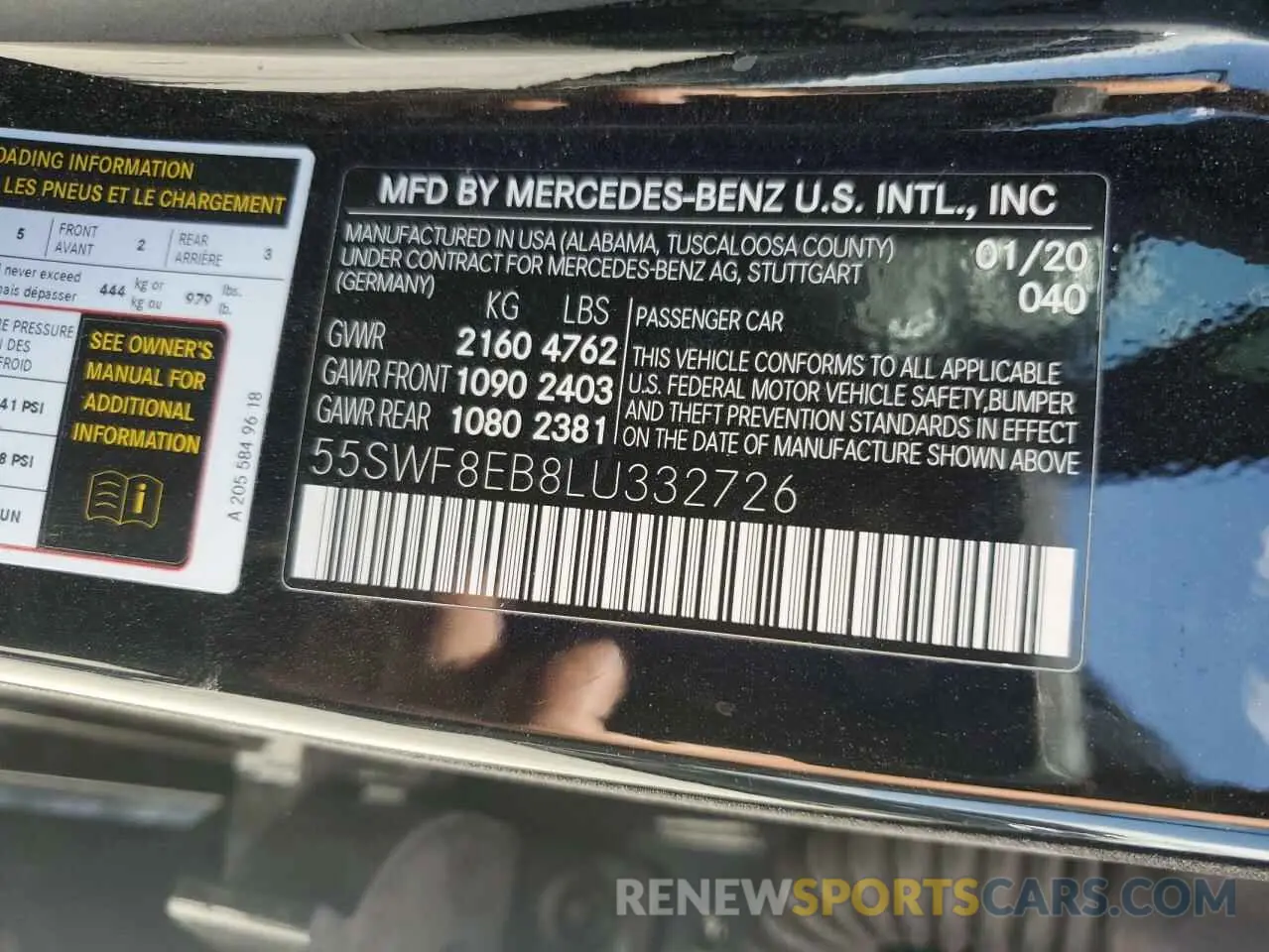 12 Photograph of a damaged car 55SWF8EB8LU332726 MERCEDES-BENZ C-CLASS 2020