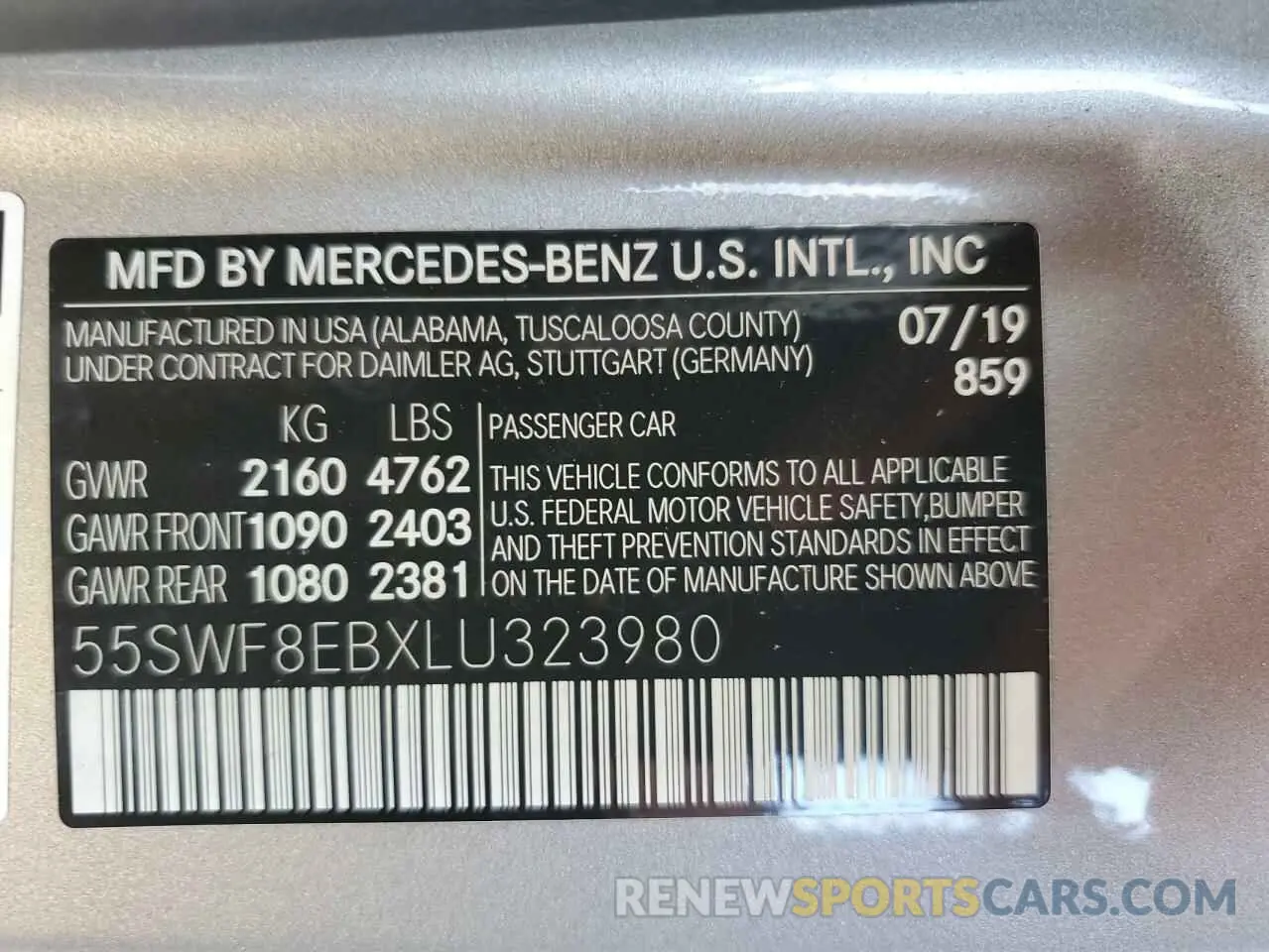 13 Photograph of a damaged car 55SWF8EBXLU323980 MERCEDES-BENZ C-CLASS 2020