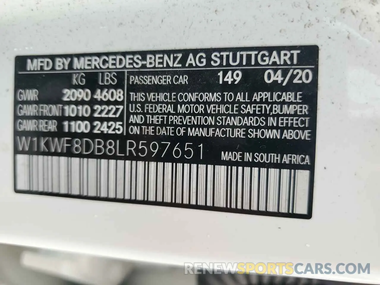 12 Photograph of a damaged car W1KWF8DB8LR597651 MERCEDES-BENZ C-CLASS 2020