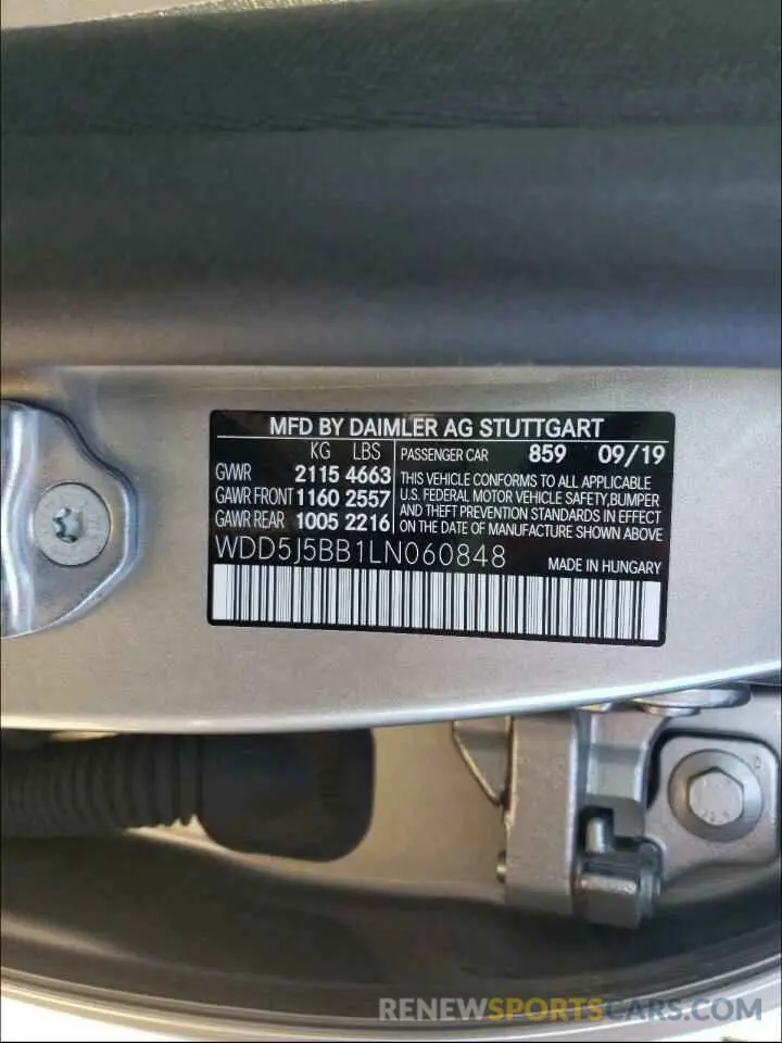 10 Photograph of a damaged car WDD5J5BB1LN060848 MERCEDES-BENZ C CLASS 2020