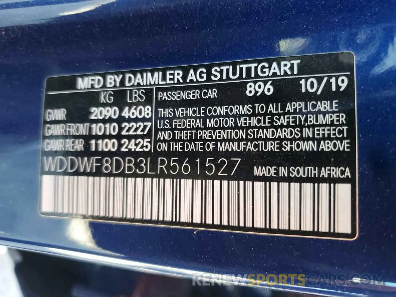 12 Photograph of a damaged car WDDWF8DB3LR561527 MERCEDES-BENZ C-CLASS 2020