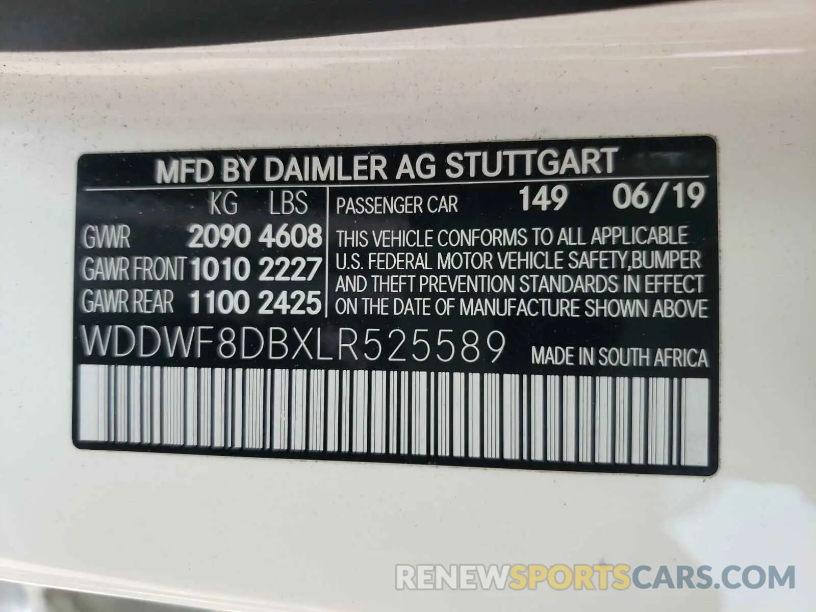 10 Photograph of a damaged car WDDWF8DBXLR525589 MERCEDES-BENZ C-CLASS 2020