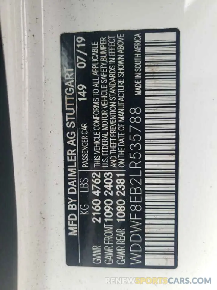 12 Photograph of a damaged car WDDWF8EB2LR535788 MERCEDES-BENZ C-CLASS 2020
