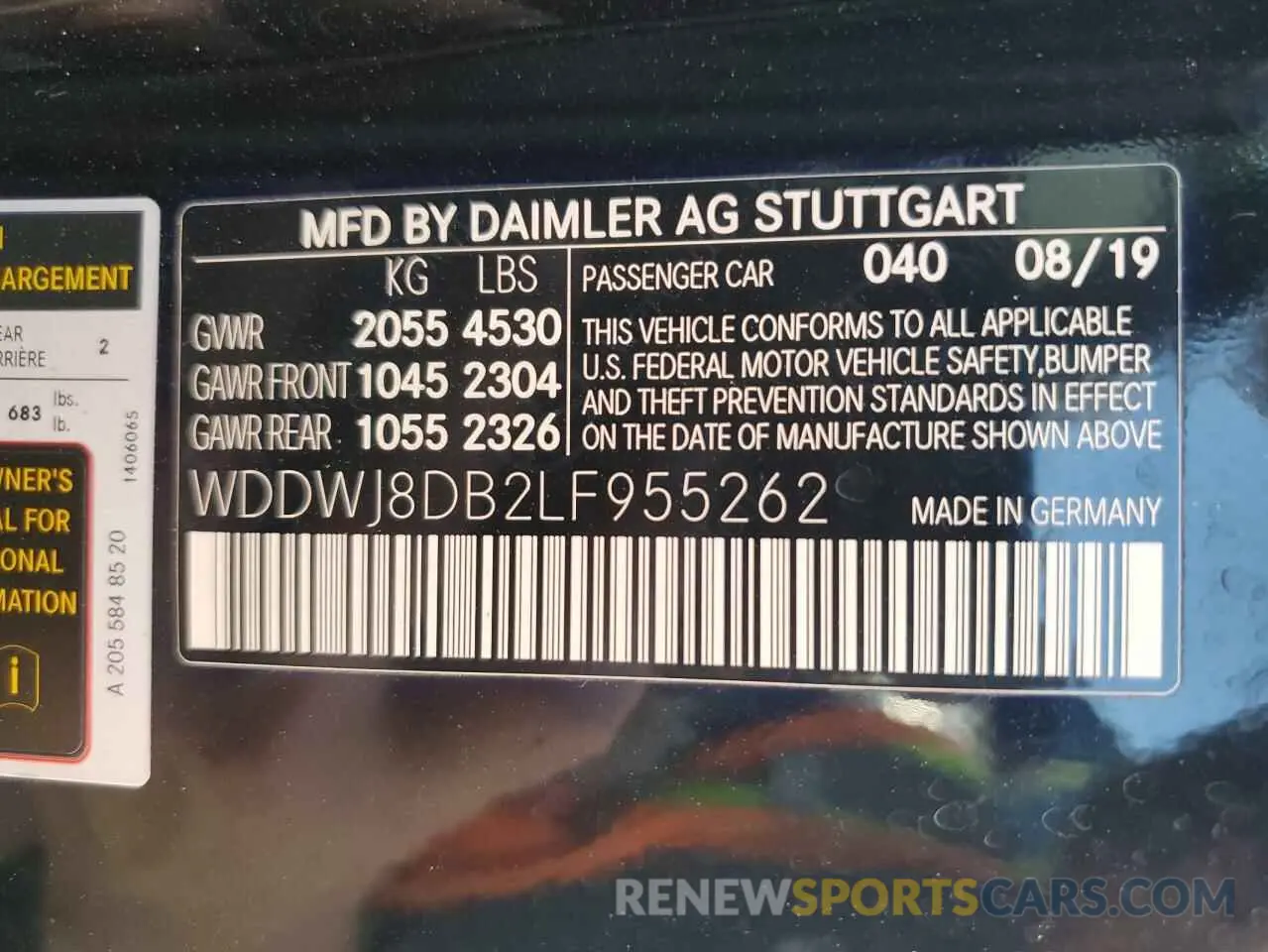 13 Photograph of a damaged car WDDWJ8DB2LF955262 MERCEDES-BENZ C-CLASS 2020