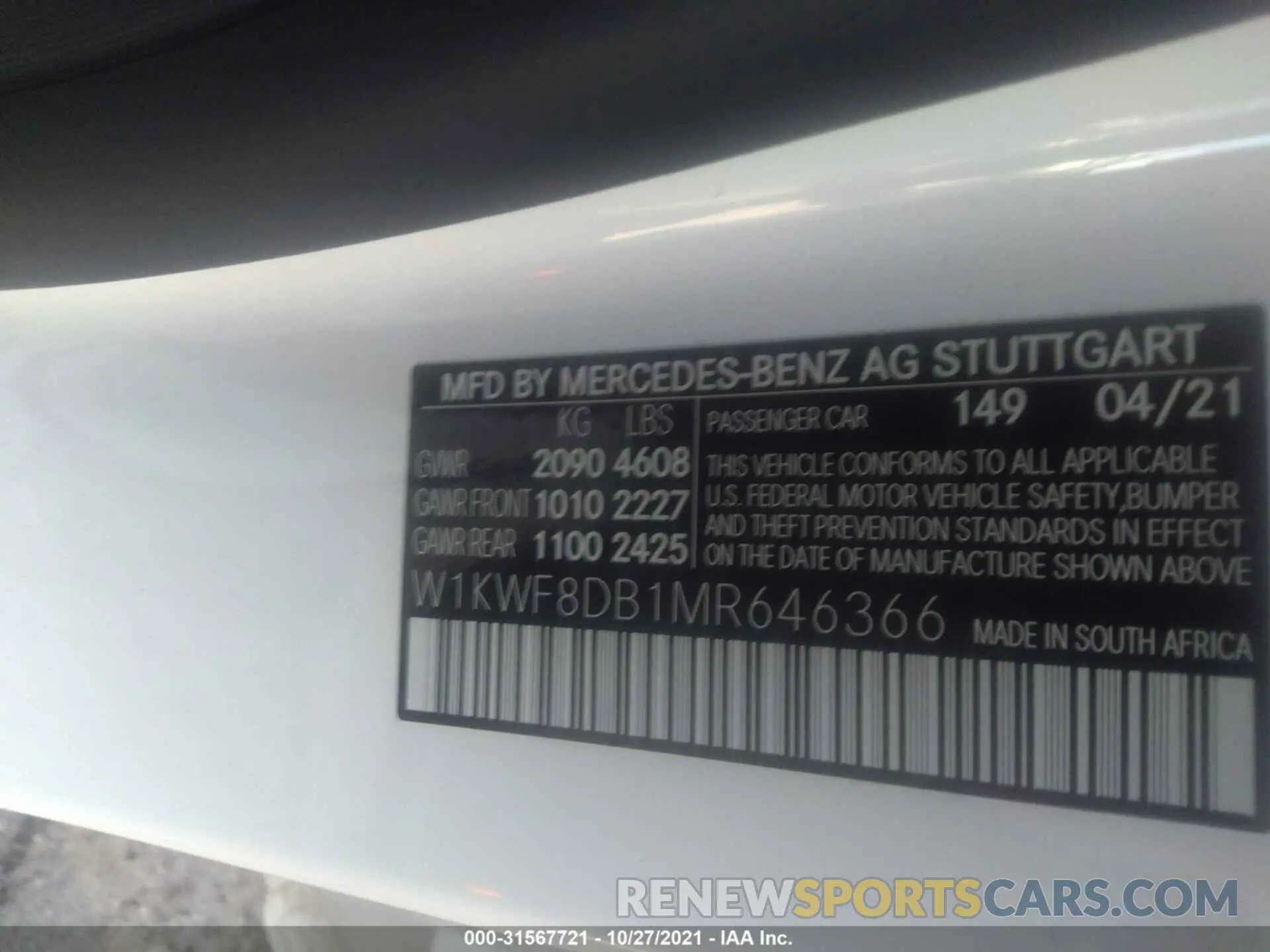9 Photograph of a damaged car W1KWF8DB1MR646366 MERCEDES-BENZ C-CLASS 2021