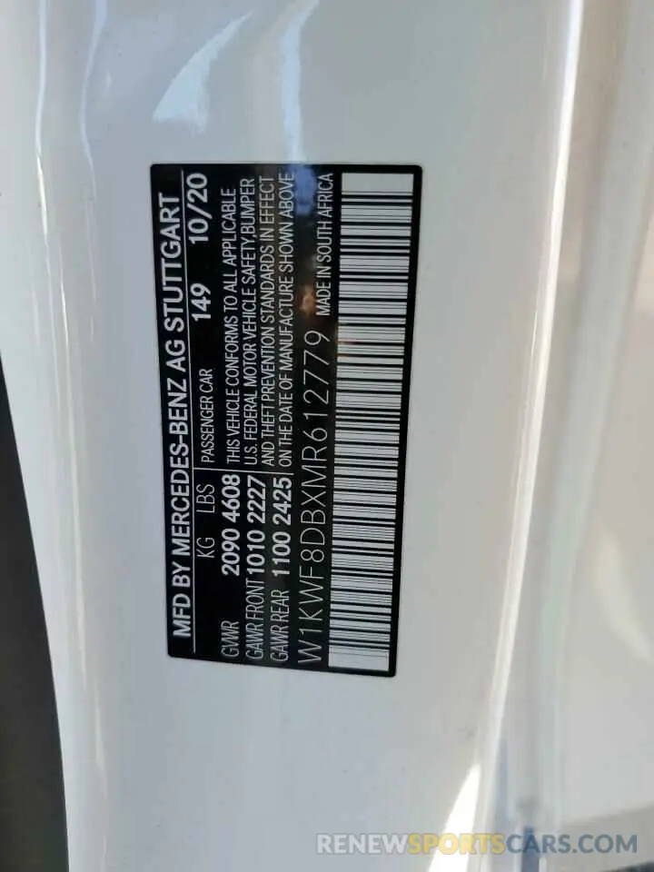 12 Photograph of a damaged car W1KWF8DBXMR612779 MERCEDES-BENZ C-CLASS 2021