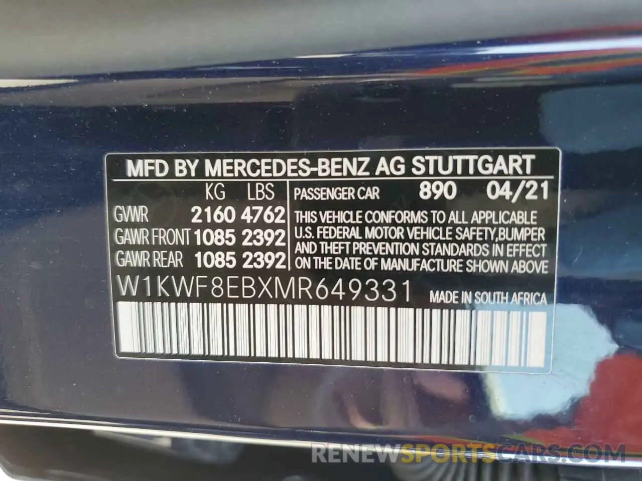 12 Photograph of a damaged car W1KWF8EBXMR649331 MERCEDES-BENZ C-CLASS 2021