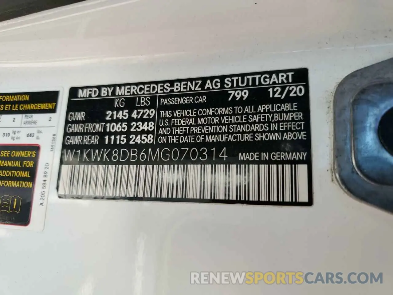 12 Photograph of a damaged car W1KWK8DB6MG070314 MERCEDES-BENZ C-CLASS 2021