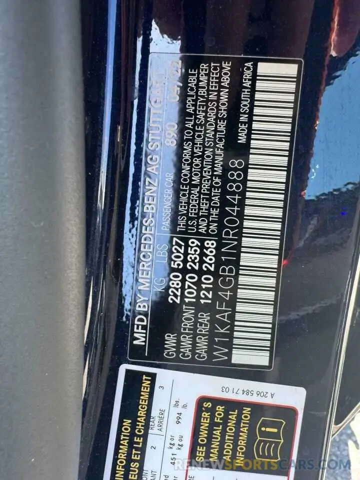 10 Photograph of a damaged car W1KAF4GB1NR044888 MERCEDES-BENZ C-CLASS 2022