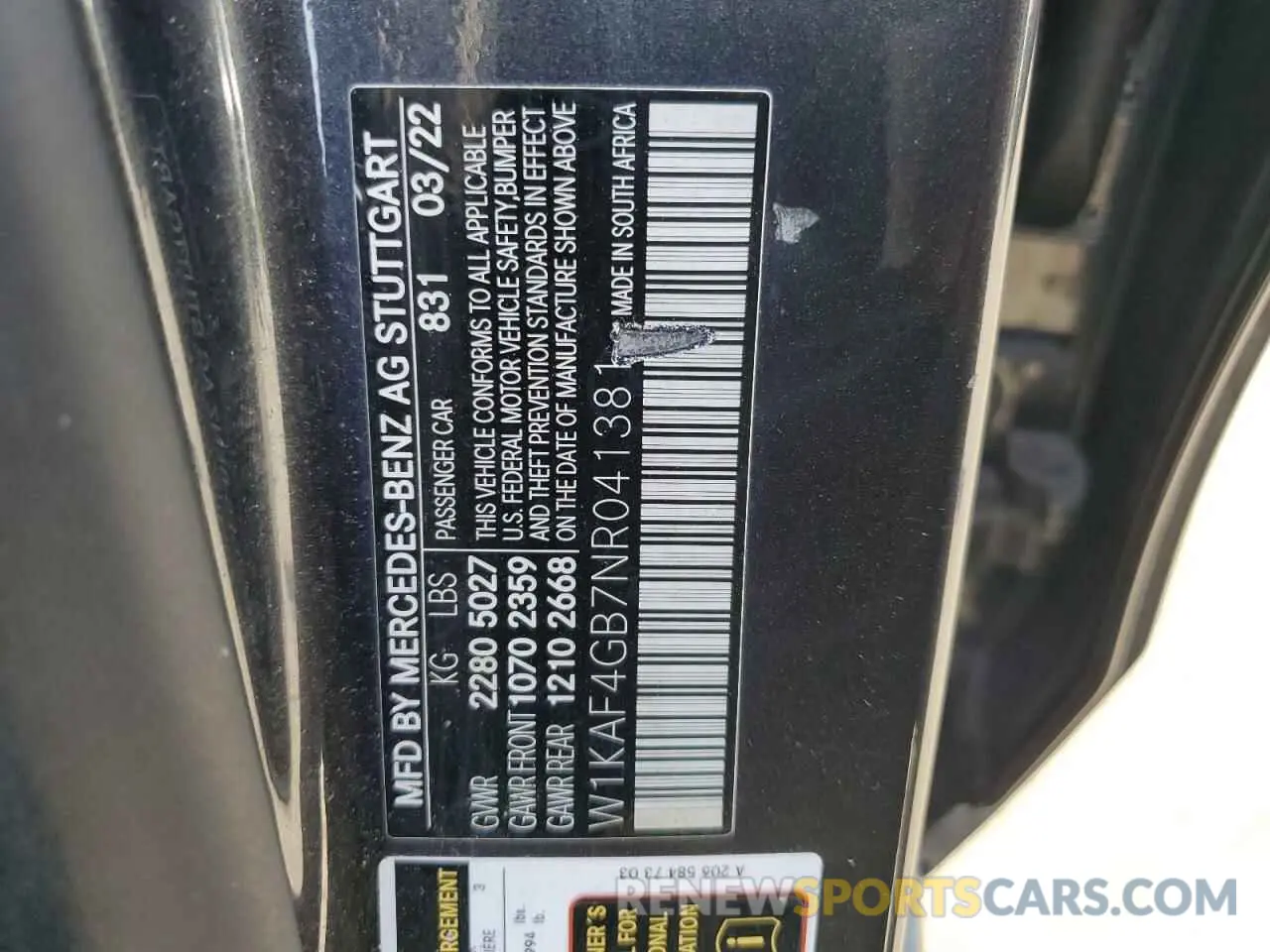 12 Photograph of a damaged car W1KAF4GB7NR041381 MERCEDES-BENZ C-CLASS 2022