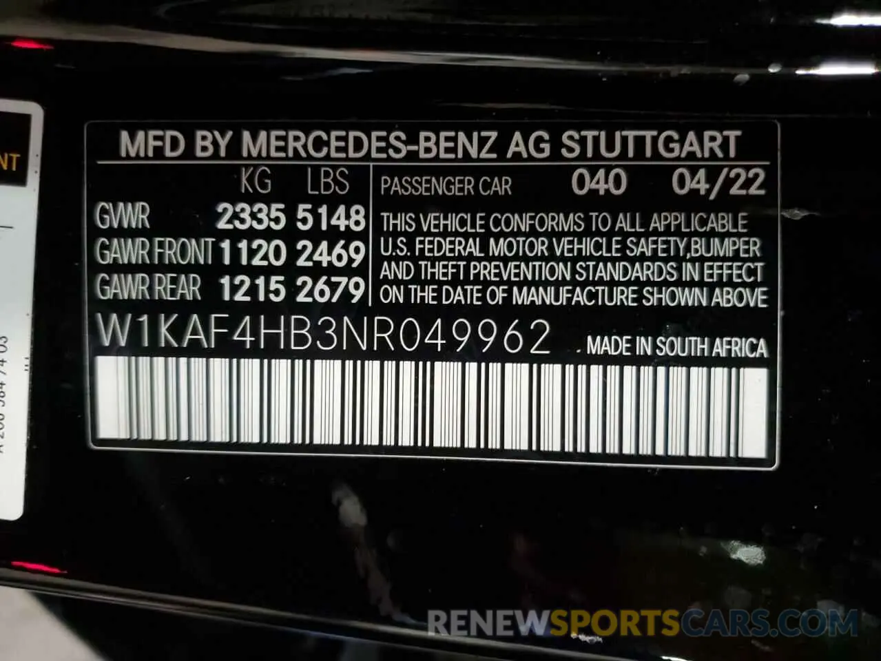 12 Photograph of a damaged car W1KAF4HB3NR049962 MERCEDES-BENZ C-CLASS 2022