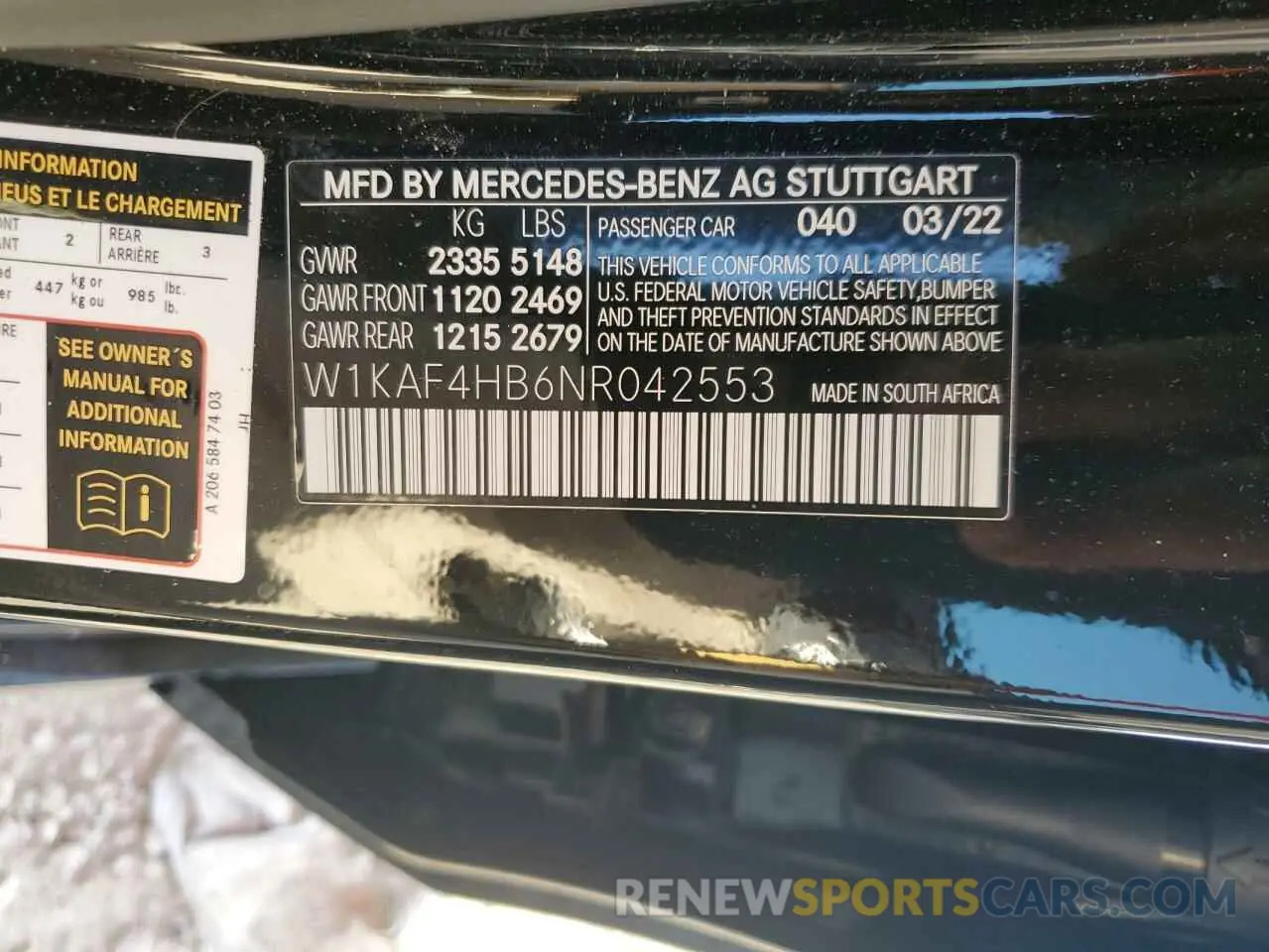 13 Photograph of a damaged car W1KAF4HB6NR042553 MERCEDES-BENZ C-CLASS 2022
