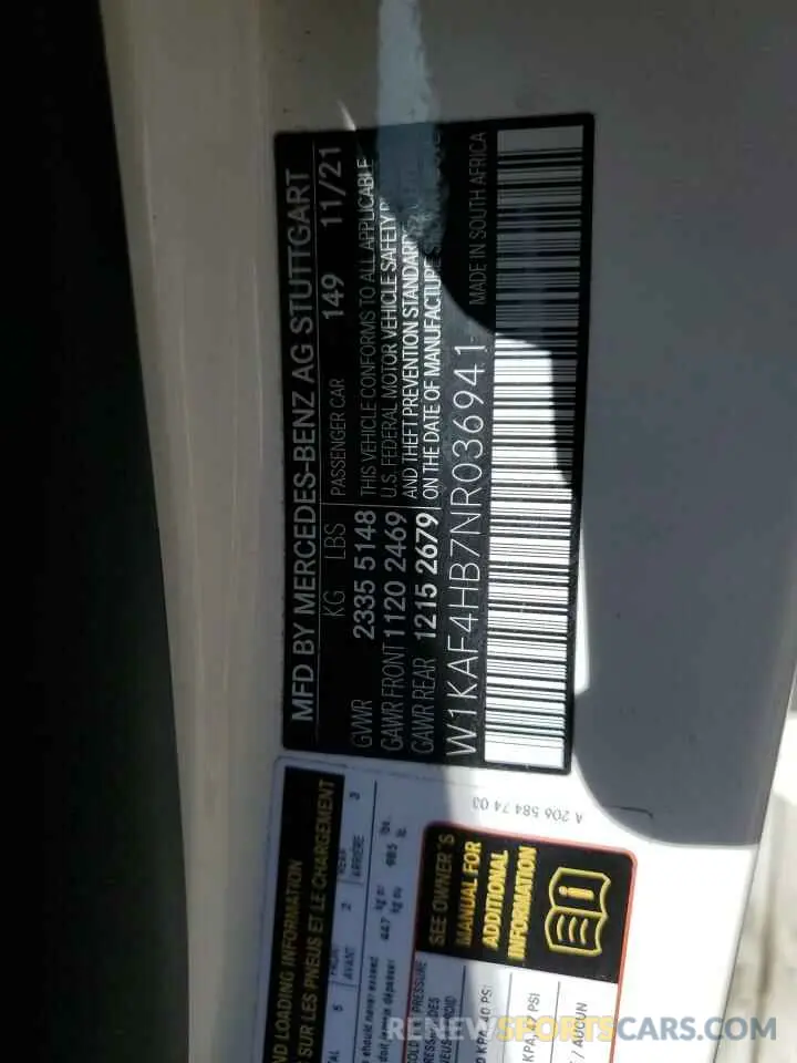 12 Photograph of a damaged car W1KAF4HB7NR036941 MERCEDES-BENZ C-CLASS 2022