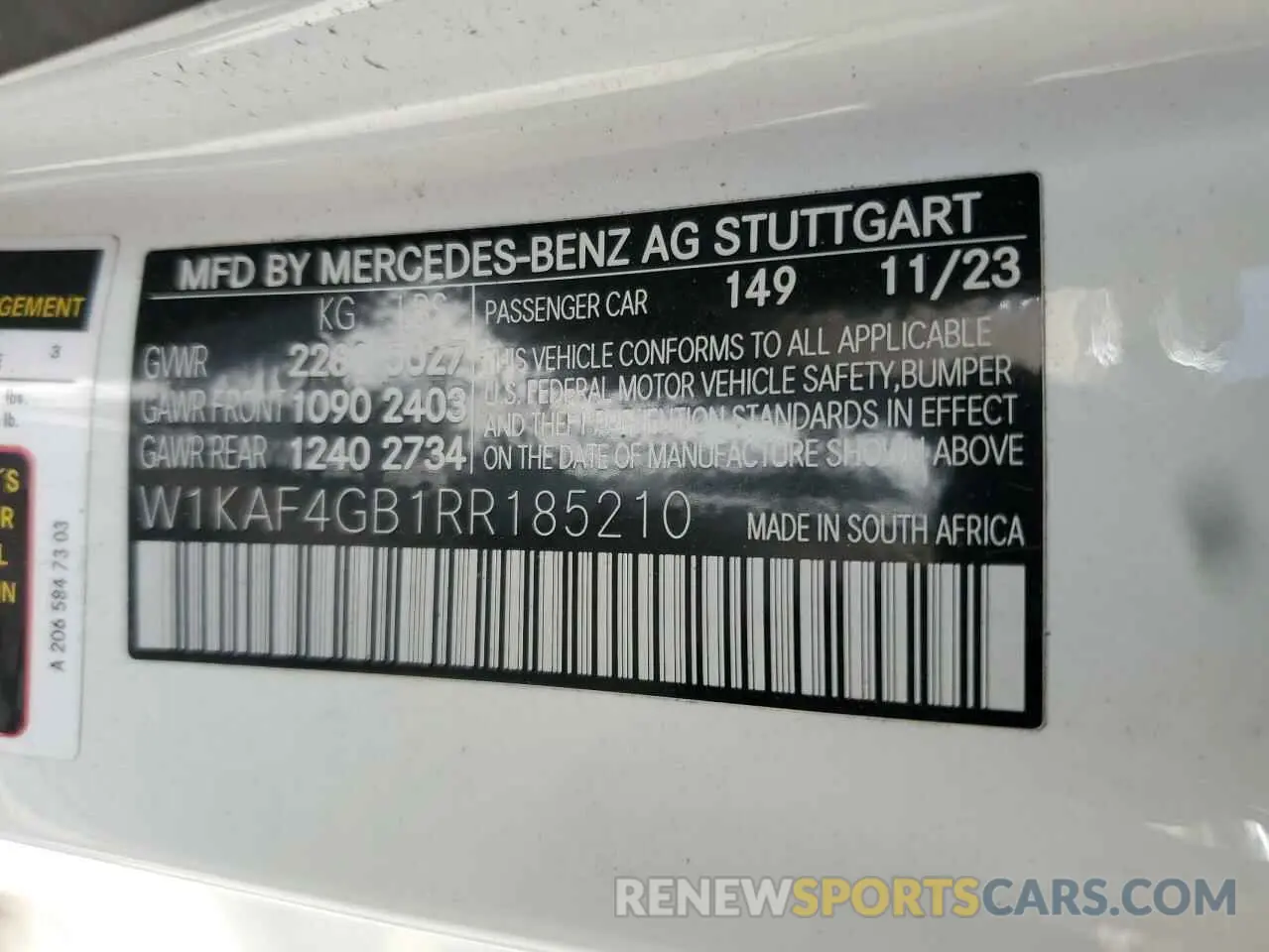 14 Photograph of a damaged car W1KAF4GB1RR185210 MERCEDES-BENZ C-CLASS 2024