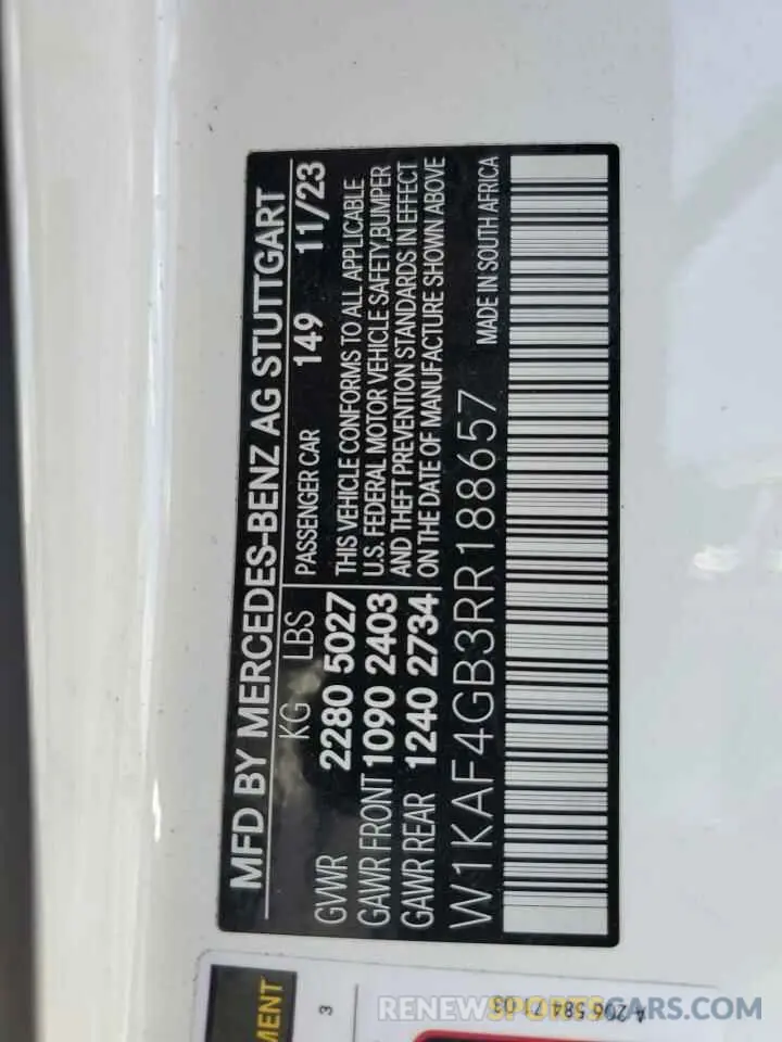 13 Photograph of a damaged car W1KAF4GB3RR188657 MERCEDES-BENZ C-CLASS 2024