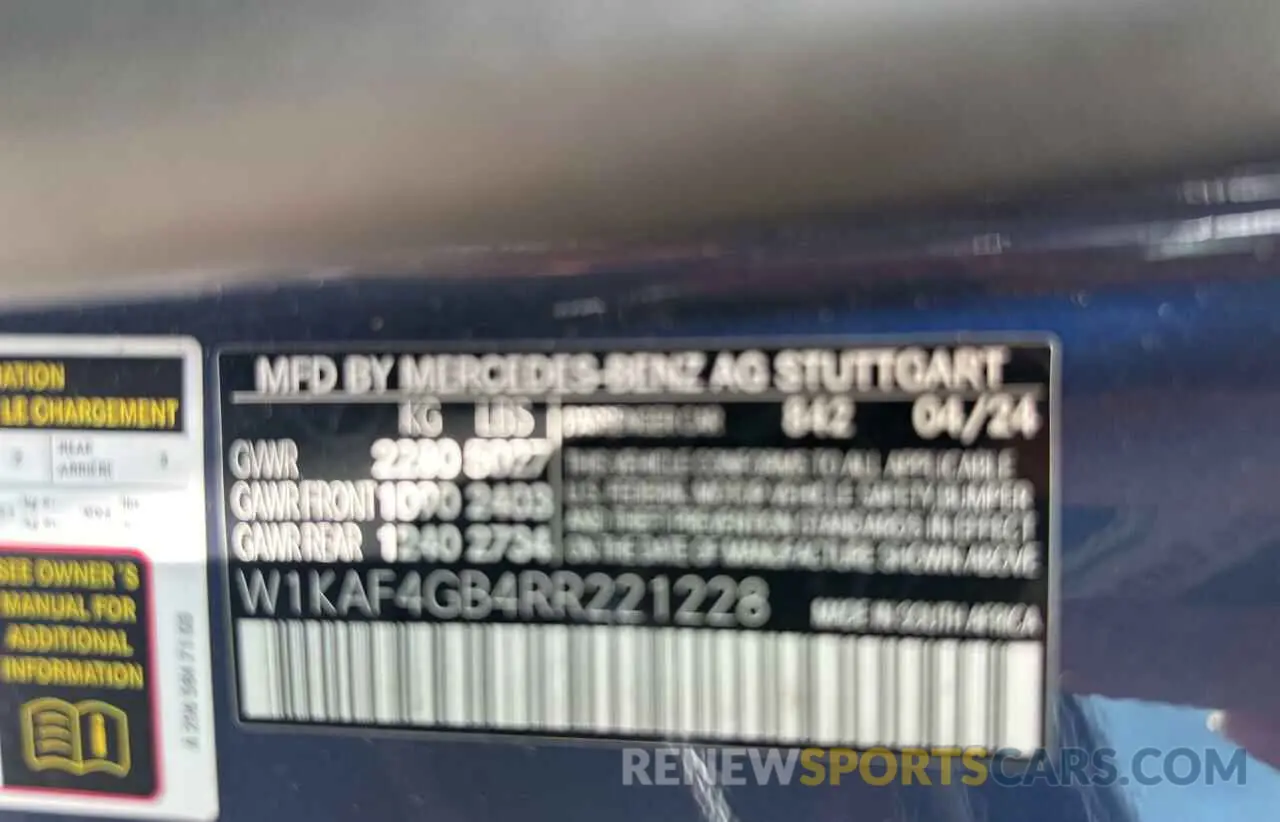 10 Photograph of a damaged car W1KAF4GB4RR221228 MERCEDES-BENZ C-CLASS 2024