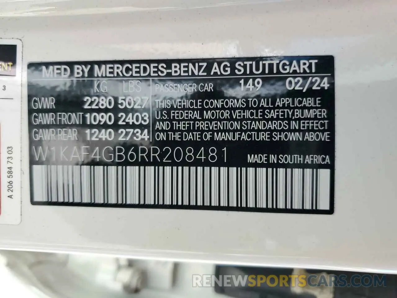 12 Photograph of a damaged car W1KAF4GB6RR208481 MERCEDES-BENZ C-CLASS 2024