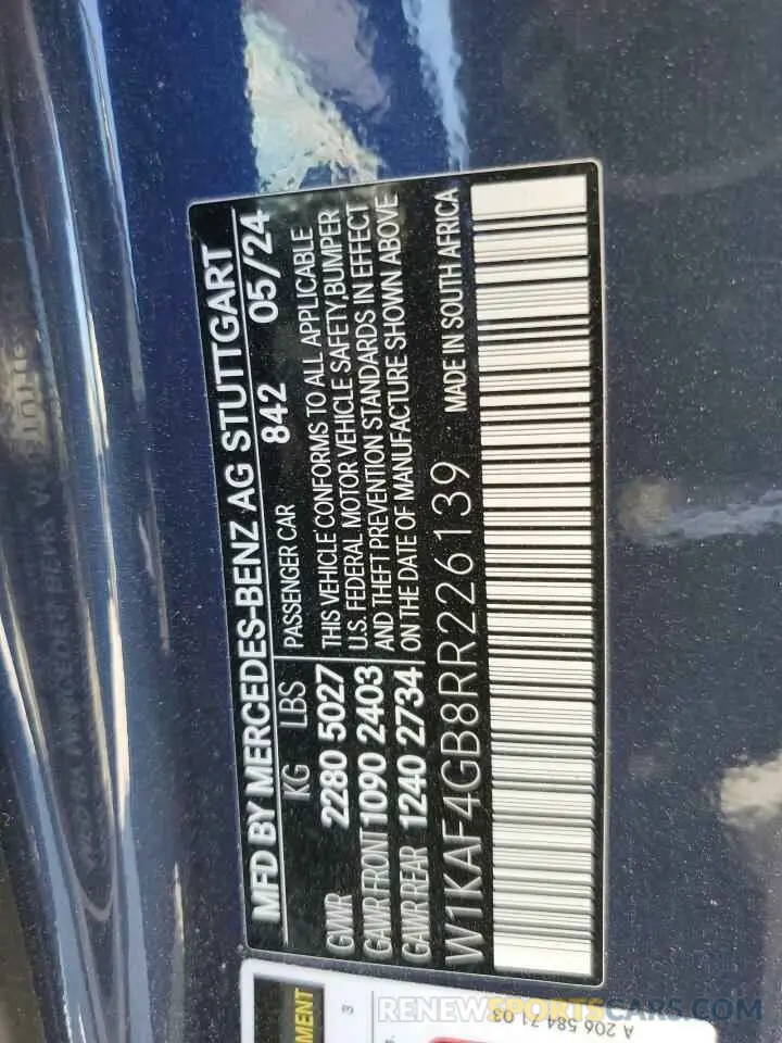 13 Photograph of a damaged car W1KAF4GB8RR226139 MERCEDES-BENZ C-CLASS 2024