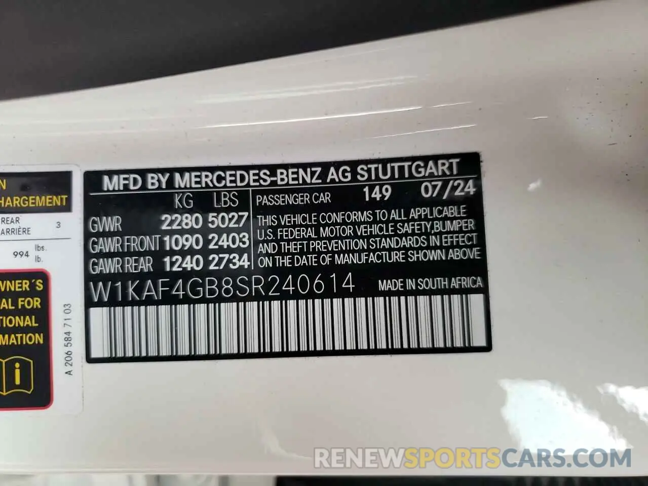 12 Photograph of a damaged car W1KAF4GB8SR240614 MERCEDES-BENZ C-CLASS 2025