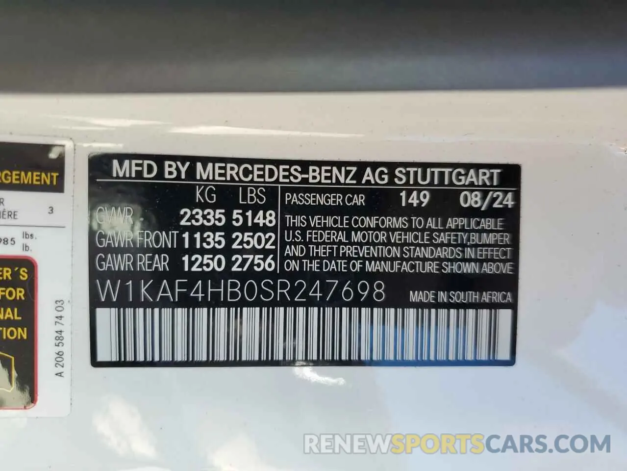 12 Photograph of a damaged car W1KAF4HB0SR247698 MERCEDES-BENZ C-CLASS 2025