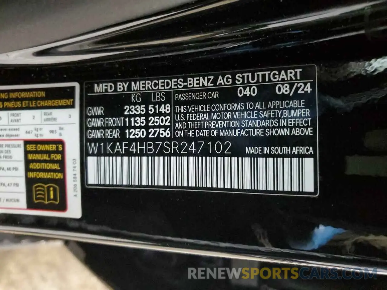 12 Photograph of a damaged car W1KAF4HB7SR247102 MERCEDES-BENZ C-CLASS 2025