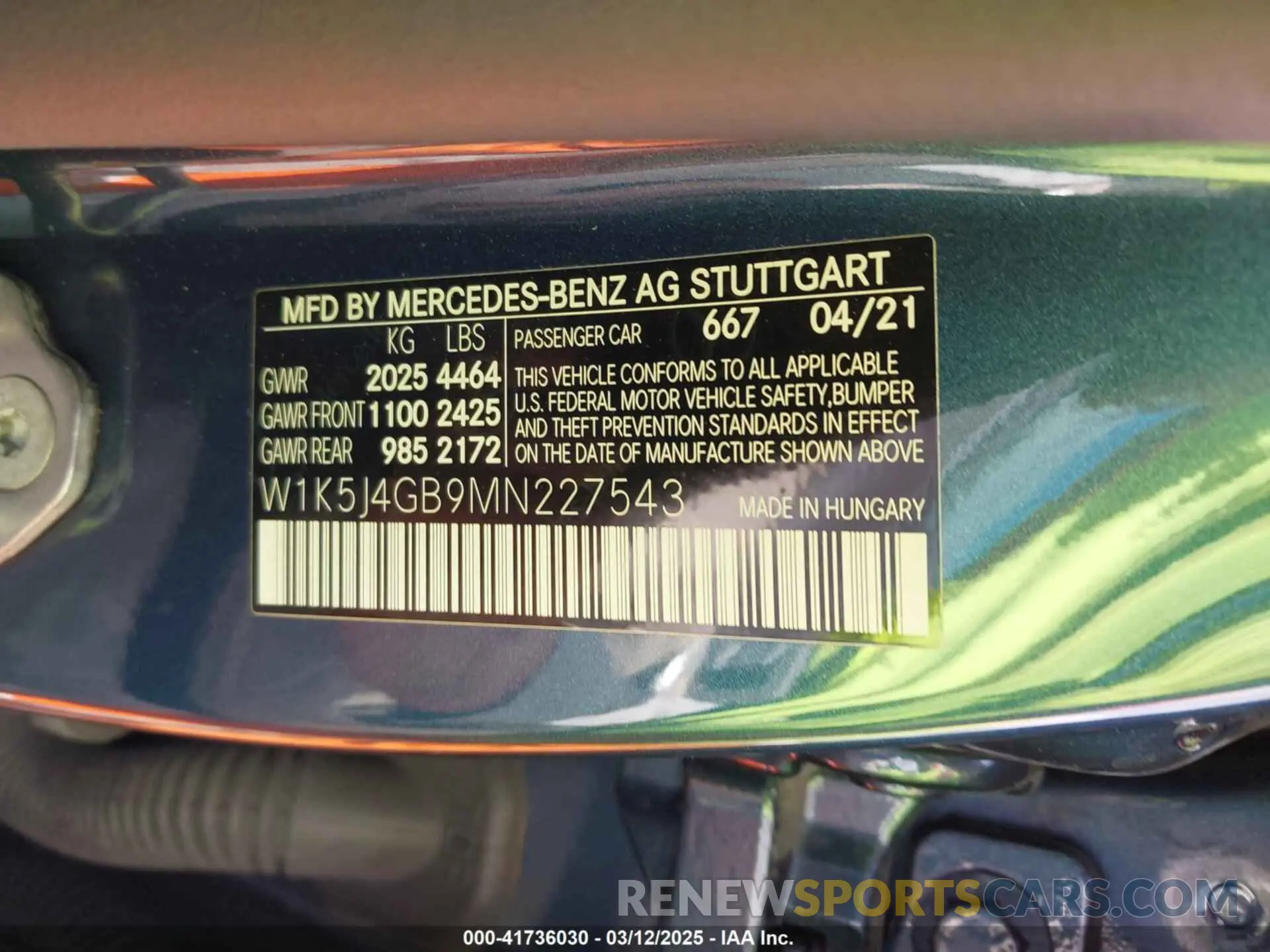 9 Photograph of a damaged car W1K5J4GB9MN227543 MERCEDES-BENZ CLA 250 2021