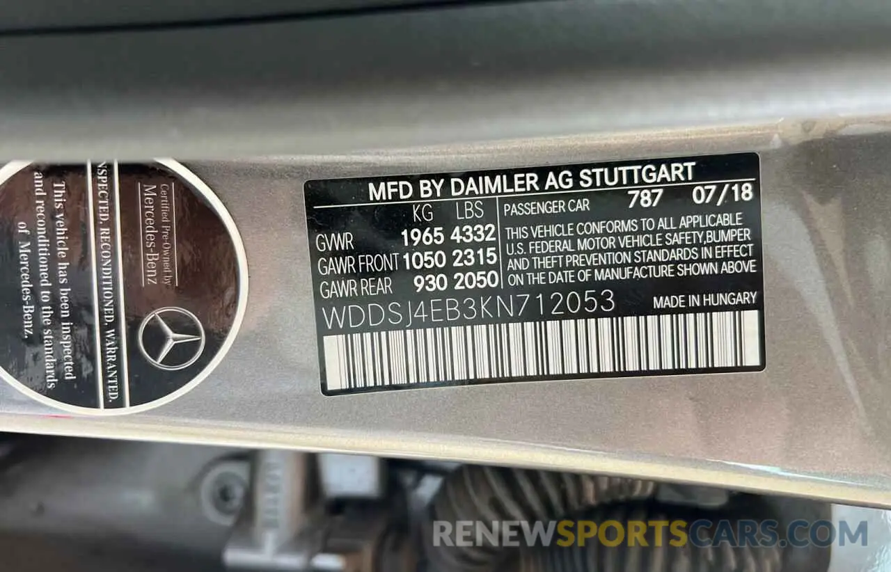 10 Photograph of a damaged car WDDSJ4EB3KN712053 MERCEDES-BENZ CLA-CLASS 2019