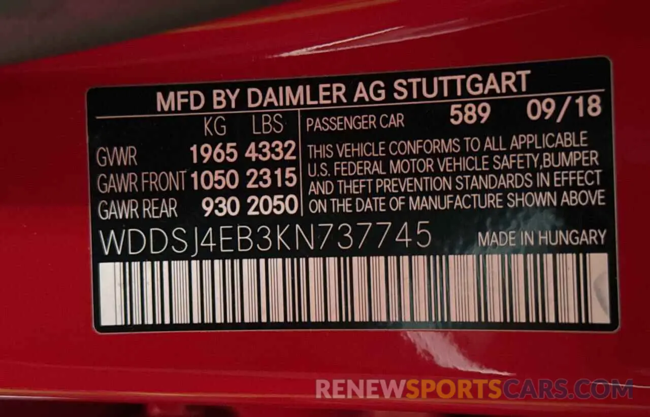 10 Photograph of a damaged car WDDSJ4EB3KN737745 MERCEDES-BENZ CLA-CLASS 2019