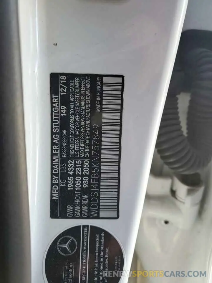 13 Photograph of a damaged car WDDSJ4EB5KN757849 MERCEDES-BENZ CLA-CLASS 2019