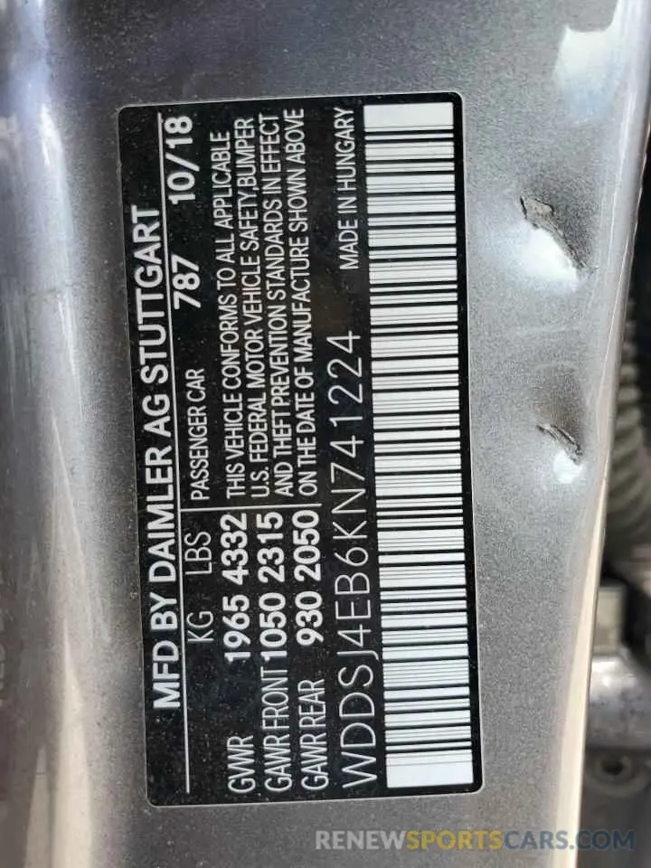 12 Photograph of a damaged car WDDSJ4EB6KN741224 MERCEDES-BENZ CLA-CLASS 2019