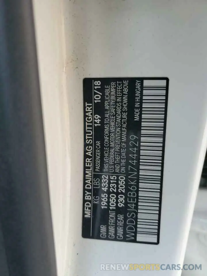 12 Photograph of a damaged car WDDSJ4EB6KN744429 MERCEDES-BENZ CLA-CLASS 2019