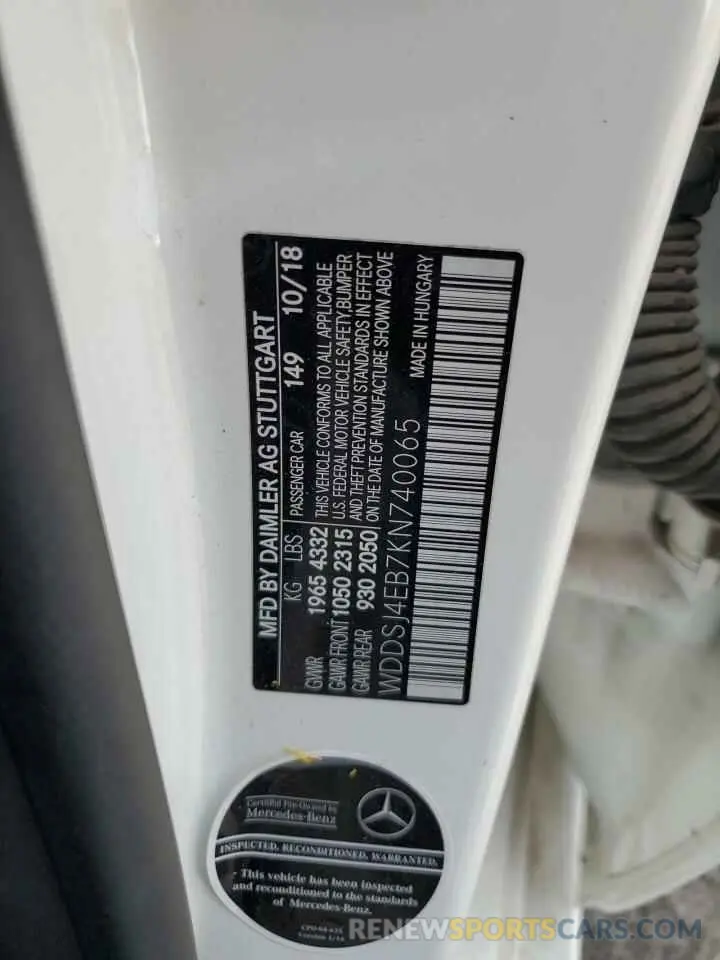 12 Photograph of a damaged car WDDSJ4EB7KN740065 MERCEDES-BENZ CLA-CLASS 2019
