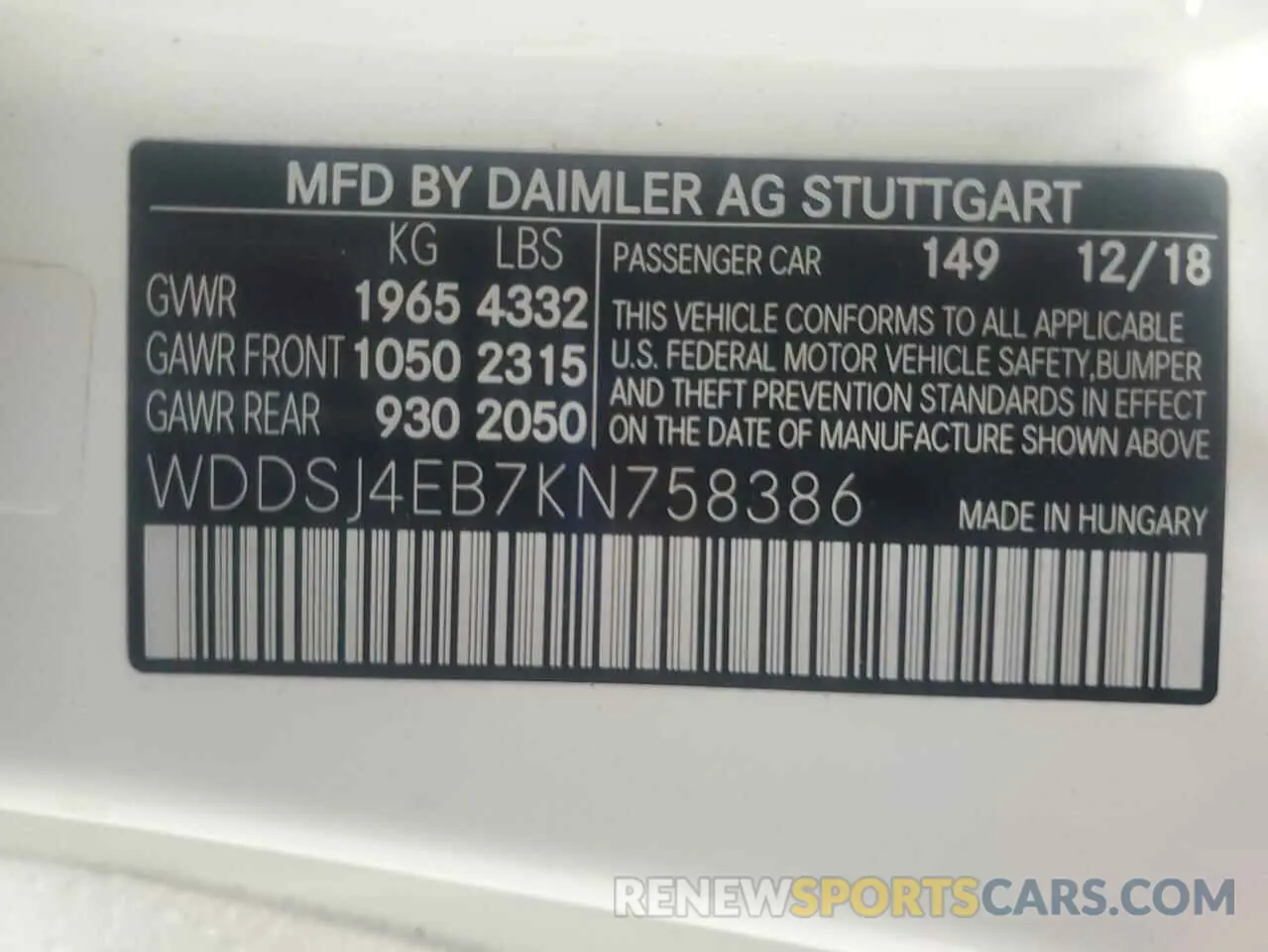 12 Photograph of a damaged car WDDSJ4EB7KN758386 MERCEDES-BENZ CLA-CLASS 2019